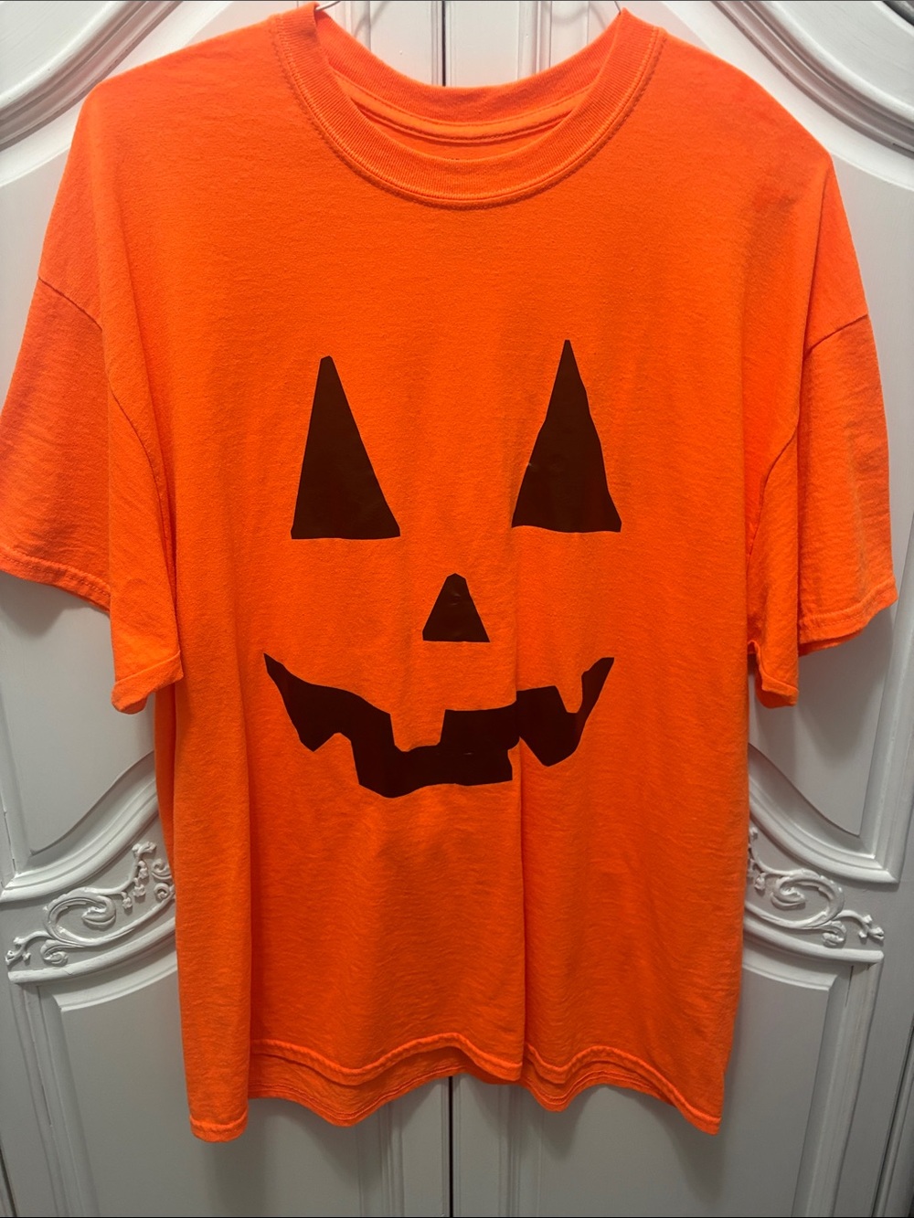 Halloween Orange Short Sleeve Tee with Jack O Lantern Logo XL